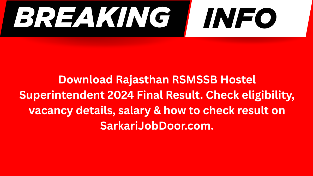 RSMSSB Hostel Superintendent Final Result 2024