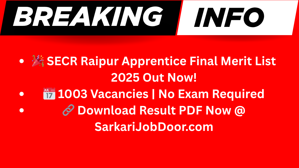 SECR Raipur Apprentice Final Merit List 2025