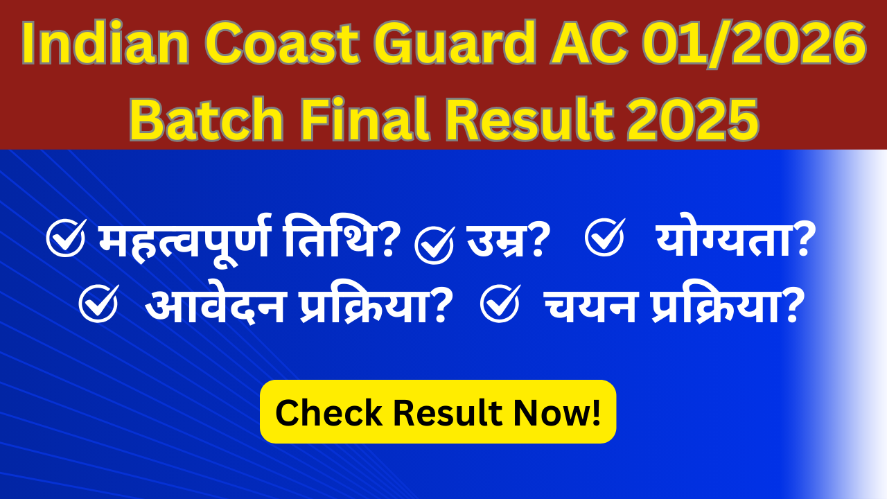Indian Coast Guard AC 01/2026 Batch Final Result 2025