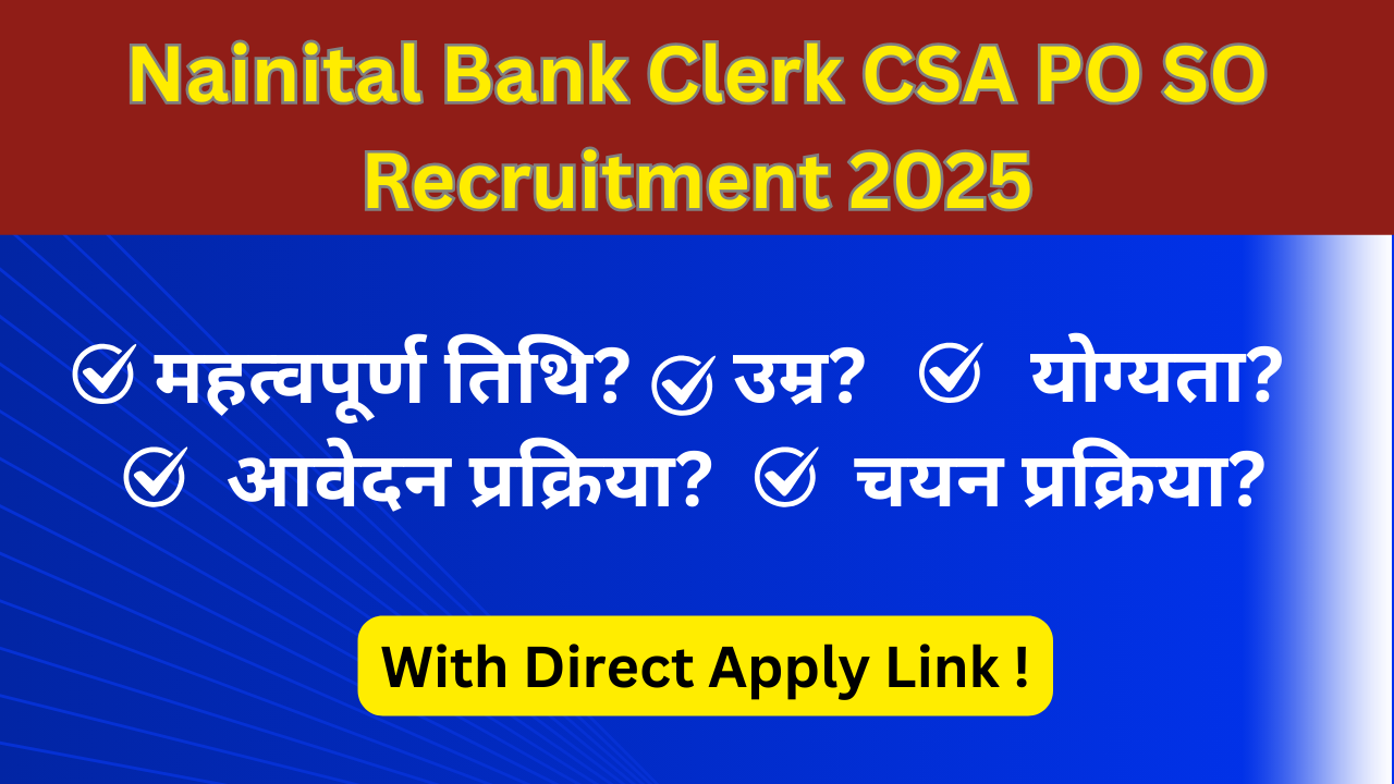 Nainital Bank Clerk CSA PO SO Recruitment 2025