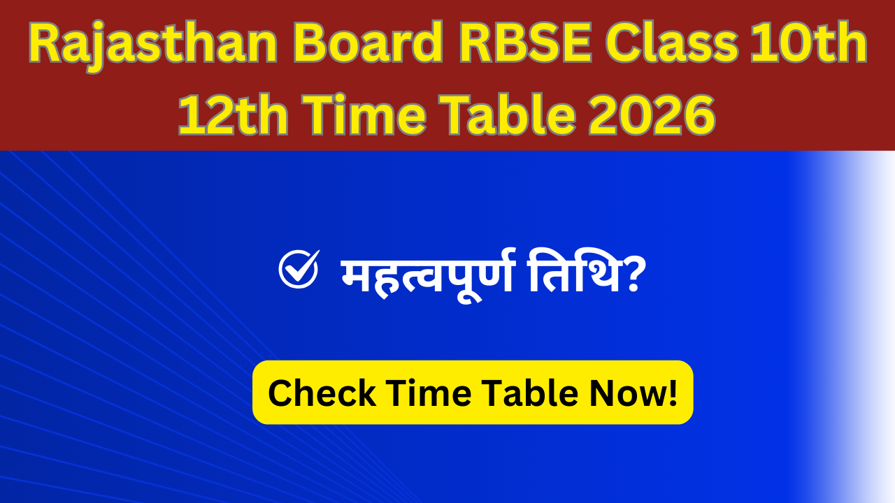 Rajasthan Board RBSE Class 10th 12th Time Table 2026